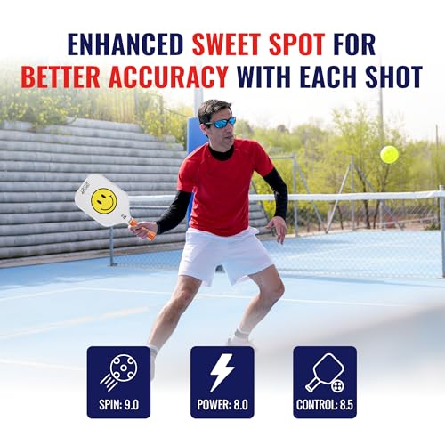 SCS Carbon Fiber Pickleball Paddle – USAPA Approved 2024 – Lightweight, Enhanced Spin, Sure-Grip Handle – Evo-Lite Series for Intermediate Players - color: Happy Paddle