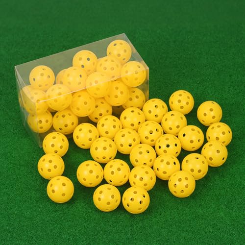 Plastic Golf Balls Practice Limited Flight Golf Training Ball Hollow Swing Practice Indoor Golf Balls with Mesh Drawstring Bag for Backyard Driving Range or Outdoor - color: Yellow, 26 Pcs