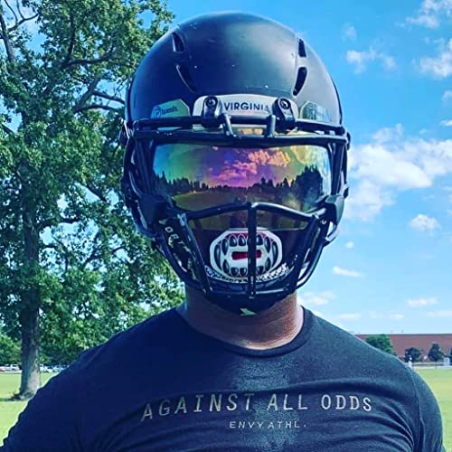 Oral Mart Flag Football Mouth Guard with 3D LipFit Design for Kids - Youth Football Mouthguard (No Boil) Cool Instant Fit Lip Guard Mouthpiece for Braces (Detachable Helmet Strap Included) - color: White and Red (Black Fangs)