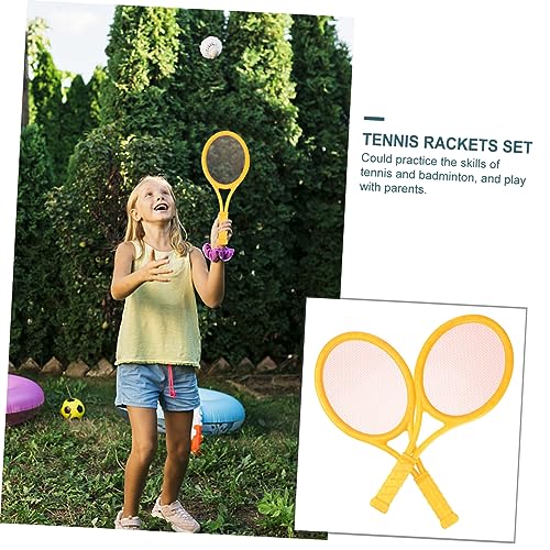 2Pcs Parent Outdoor Sports Tennis and Badminton Racket Set Large Racket with Tennis Balls and Badminton Rackets for Family Fun and Beginner Learning Activities