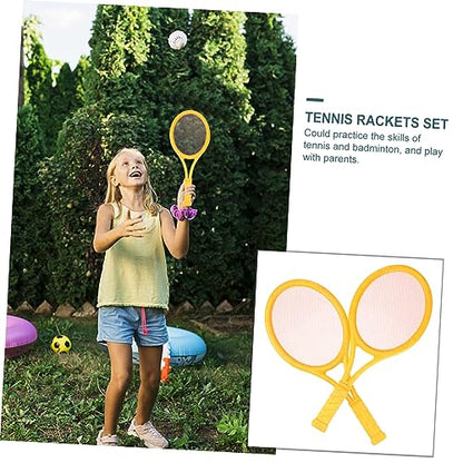 2Pcs Parent Outdoor Sports Tennis and Badminton Racket Set Large Racket with Tennis Balls and Badminton Rackets for Family Fun and Beginner Learning Activities