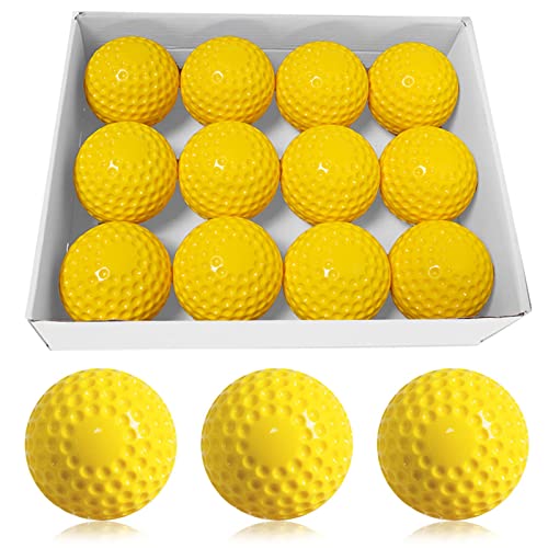 Baseballs 12 Pack Dimpled Baseballs, 9-Inch Pitching Machine Balls for Hand-Eye Coordination, Hitting and Fielding Practice - color: yellow