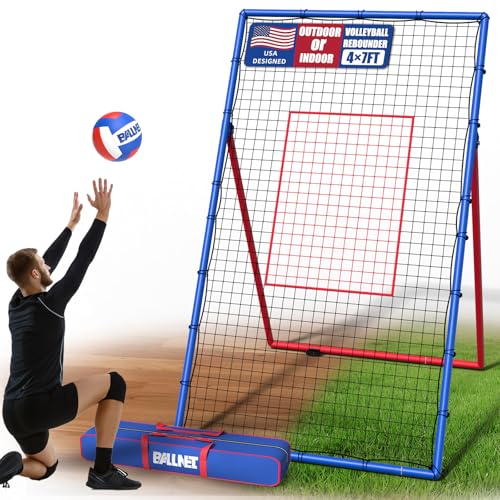 Professional Volleyball Rebounder Net,Volleyball Net Size 7×4FT,with 5-Speed Adjustable Angle Training Equipment,Anti-Slip Base Design,Improve Volleying,Bumping,Spiking Skills