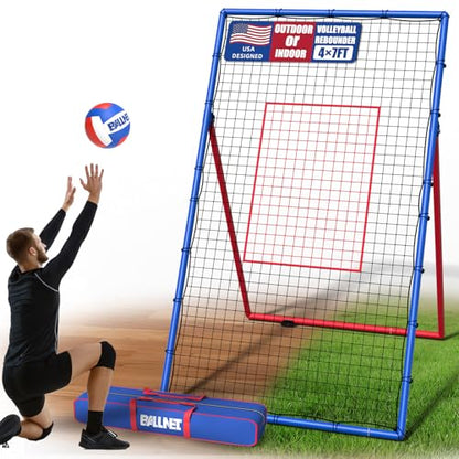Professional Volleyball Rebounder Net,Volleyball Net Size 7×4FT,with 5-Speed Adjustable Angle Training Equipment,Anti-Slip Base Design,Improve Volleying,Bumping,Spiking Skills