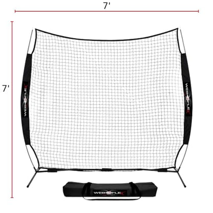Web Flex® 7x7 ft Portable Baseball & Softball Batting Practice Screen Net, Durable Nylon & Metal Frame, Protective Batting Net for Pitching & Hitting, Easy Setup, Full Coverage with Carry Bag | Black