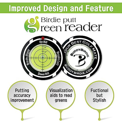 Birdie Putt Green Reader | Poker Chip Style Ball Marker Compact & Stylish Golf Putting & Green Reading Aid Bubble Level High Precision Alignment Reader Tool Golf - color: Black & White