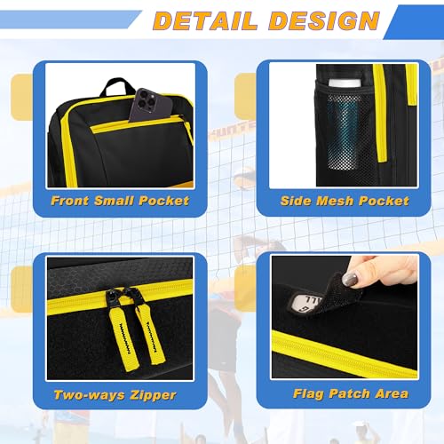 Volleyball Bag with External Ball Holder, Volleyball Backpack with Separate Shoe Space, Multiple Pockets and Adjustable Shoulder Strap for Soccer, Basketball and Gym Exercise - color: Black/Yellow