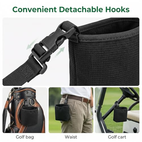 1 Pack Black Golf Club & Ball Cleaning Bag - Golf Bag Accessories, Waterproof Liner Detachable Clip Machine Washable for Course Practice Golfer Gifts for Men