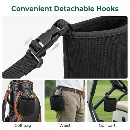 1 Pack Black Golf Club & Ball Cleaning Bag - Golf Bag Accessories, Waterproof Liner Detachable Clip Machine Washable for Course Practice Golfer Gifts for Men