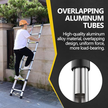 Telescoping Ladder, Aluminum Lightweight Extension Ladder with 2 Triangle Stabilizers, Heavy Duty 330lbs Max Capacity, Multi-Purpose Collapsible Ladder for RV or Outdoor Work (8.5FT) - size: 8.5FT