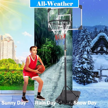 Portable Basketball Hoop, 5.6ft - 7ft Adjustable Basketball Hoop Goal System for Teenagers and Adults in Outdoor/Indoor, 28 Inch Shatterproof Backboard and Wheels