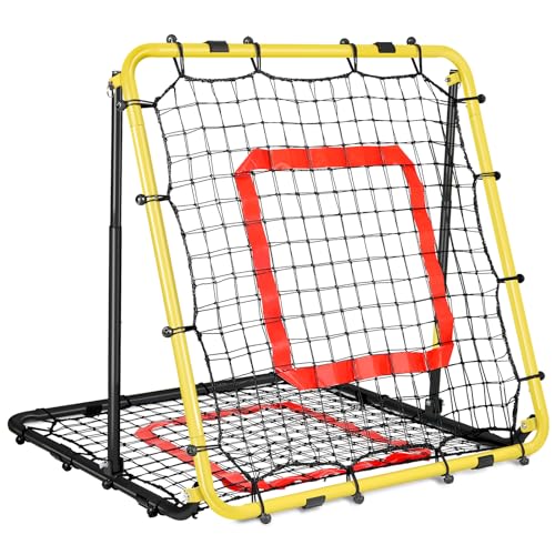 BaseGoal Baseball and Softball Rebounder Net,Baseball Rebounder,Volleyball Rebounder,Pitch Back Net,Multi-Sport Training Rebound Screen,with Pitching Target,Easy Adjustable Angles - style: 33.5x33.5 in Yellow