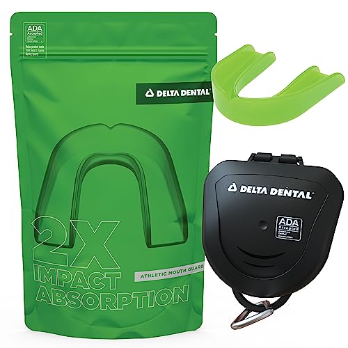 Delta Dental Athletic Sports Mouth Guard - ADA Accepted - 2X The Impact Absorption - Works with Braces 1 Pack No Strap (Youth, Lime Green No Strap)
