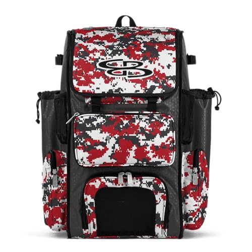 Boombah Superpack Bat Pack - Backpack Version (no wheels) - Holds 4 Bats - Camo Series - Multiple Color Options - color: Charcoal/Red_C23
