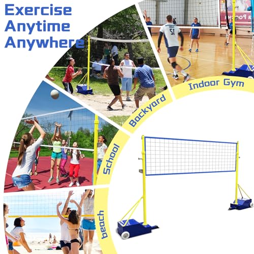 Volleyball Poles for Backyard with Net,Volleyball/Badminton Poles with Movable Heavy Duty Base,Volleyball Net Poles Adjustable 4 Heights,for Indoor Outdoor Stadium School Adults Kids