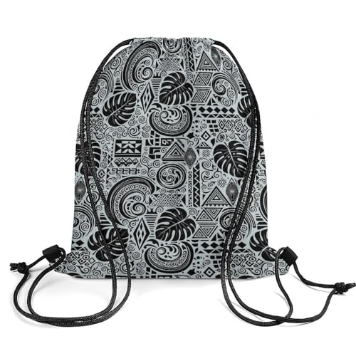 Swimming Drawstring Sack Waterproof Gym Backpack for Beach Sports Yoga Gear, Lightweight Unisex, Polynesian Tattoo Tapa Designs In Blue Bags - color: Picture (631)