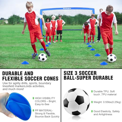 Kids Soccer Goal for Backyard Set - 2 Set of 6X4 / 4X3 ft Toddler Soccer Nets Training Equipment, Soccer Ball, Pop Up Portable Soccer Set for Kids and Youth Games and Training Goals Ages 3-16 Gift - color: 1.Blue