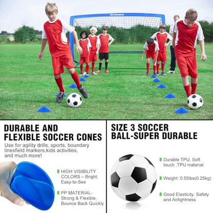Kids Soccer Goal for Backyard Set - 2 Set of 6X4 / 4X3 ft Toddler Soccer Nets Training Equipment, Soccer Ball, Pop Up Portable Soccer Set for Kids and Youth Games and Training Goals Ages 3-16 Gift - color: 1.Blue