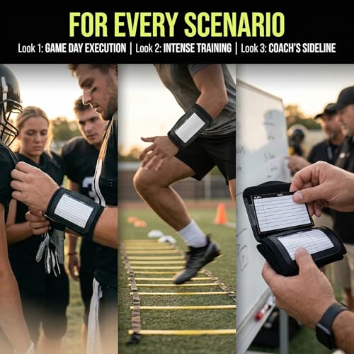 11 Pack Football Wristbands for Plays - Triple Window Playbook Wrist Coach Quarterback Armband - QB Play Calling Wristbands for Flag Football Tackle Baseball - Elastic Cotton Sports Arm Bands