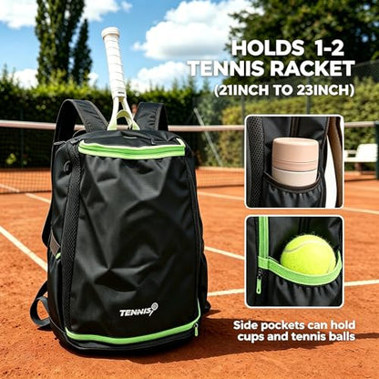Tennis Bag Tennis Backpack for Women Men, Large Tennis Backpack 25L with Ventilated Shoe Compartment,Water-Resistant Sports Gmy Bag Fit for Pickleball, Badminton Court Training & Daily Use - color: Black