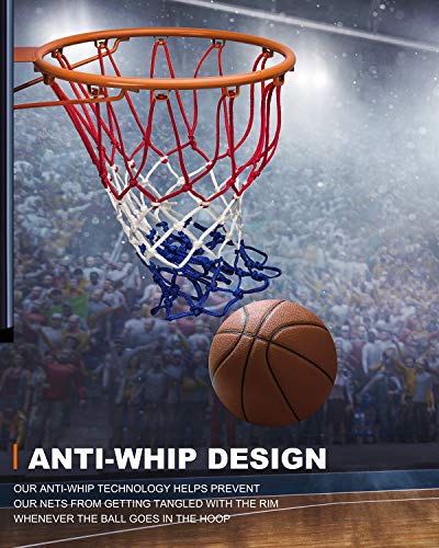Basketball Net Replacement Heavy Duty, 2023 Professional On-Court Quality [6.88Ounce], Fits Outdoor Indoor Standard Rim, All Weather Anti Whip -12 Loops (Red White Blue)