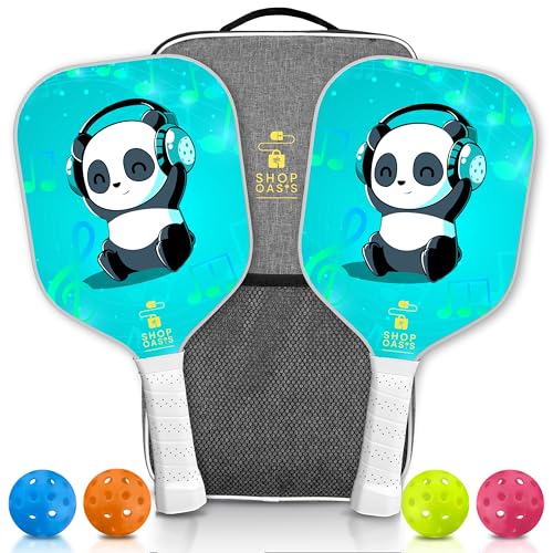 Kids Pickleball Paddles (Set of 2), Child Size Paddles, Lightweight Honeycomb Core, Fiberglass Strike Face, 2 Youth Rackets with 4 Balls and Premium Zipper Bag - color: Teal
