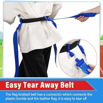 Wettarn 10/16 Player Flag Football Belts Adjustable Flag Football Set with Cones Bag for Youth Adults Kids Training Sport - color: Blue, Green