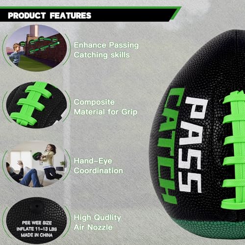 PassCatch Pee Wee Size Training Football, Fatherless Bounce Back Football Training Equipment Composite Leather Improving Enhance Solo Passing Catching Skills Official Size(Ages3-9,Deflated)