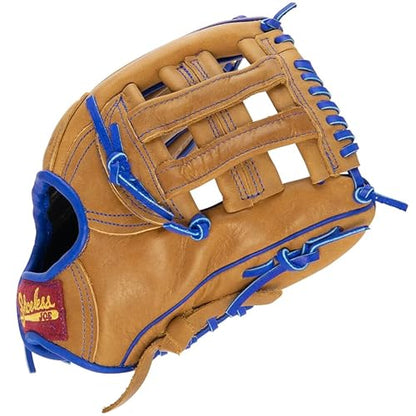 SHOELESS JOE 11 1/2" H-Web - Double Play Series Steer Hide Leather Baseball Glove for Infield Youth & Adult Ballplayers - Right/Left Hand Throw Options - color: Brown Glove w/Royal Blue Trim