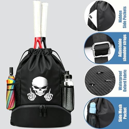 FOECBIR Basketball Drawstring Backpack with Independent Shoe Pocket & Drawstring Bag Wet Dry Separation, Water Resistant Sports Bag with Side Mesh Pockets for Men Women (Skeleton Skull) - color: Skeleton Skull