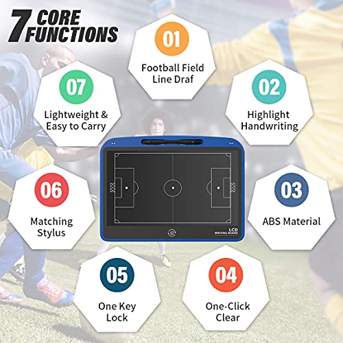 13.5'' Electronic Football Tactical Board, Basketball Coaching LCD Soccer Strategy Board With Stylus Pen, Marker Training Writing Tablet Coach Gifts - color: Football Blue