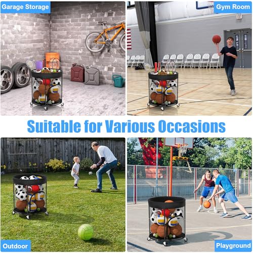 Ball Storage, Basketball Holder Ball Rack Basketball Organizer Bin 2 Side Opening Ball Cart with Wheels Sports Equipment Organizer Ball Organizer for Garage Room Gym Indoor & Outdoor