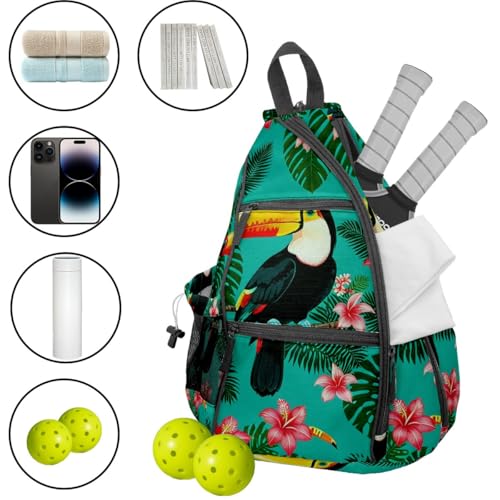 Pickleball Bag Toucan Emerald Green Pickle Ball Backpack for Women Men Premium Lightweight Crossbody Sling Bag Sports Backpack for Pickleball Paddle Tennis - color: Toucan Green