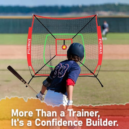 5x5 FT Baseball & Softball Practice Net with Red Strike Zone & Target | Youth Baseball & Softball Training Net for Hitting, Pitching, Batting |for Accurate Throwing Practice,Includes Carry Bag.