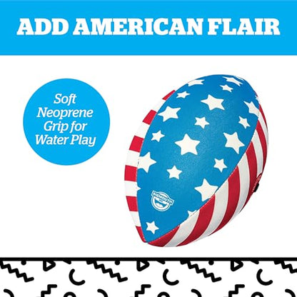 Star Spangled Splash Water Football Inflatable Pool Toy, Patriotic Red White and Blue Water Football for Pool Games, Beach Play, Lake Fun, Backyard Summer Toys for Kids and Adults
