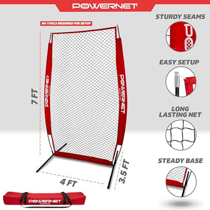 PowerNet Baseball Training Equipment Baseball Net, Portable Softball Batting Practice Pitching Screen, 7-FT I-Screen or A-Frame Pitching Net - color: Red, style: I-Screen