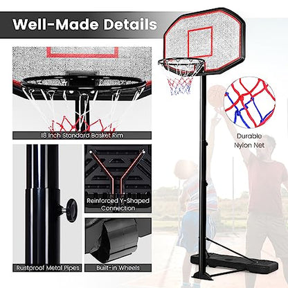 GYMAX Basketball Hoop, Outdoor 6.5FT-10FT Adjustable Basketball Goal with 43’’ Shatterproof Backboard & 18’’ Basket, All Weather Basketball Stand with Wheels, for Kids Youth Adult, Gym Driveway Court