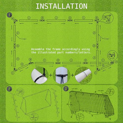 Vallerta® Premier Portable AYSO Youth Regulation Size Soccer Goal. Heavy Duty 62MM Diameter PVC Frame w/Weatherproof 4mm Net Practice/Training Aid w/Easy Carry Bag. - size: 12x6 Ft.