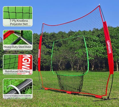 7x7ft/8x8ft Baseball Softball Net with Steel Frame for Batting, Hitting, Pitching, Portable Baseball Batting Net with Carry Bag, Great for All Levels - size: 8FT Red