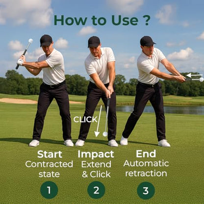 Tempo Stick Golf, Retractable Golf Swing Training Aid Right Handed, Telescopic Click with Grip Trainer for Daily Warm-Up, Best Indoor Golf Swing Trainer, Practice Club and Beginners