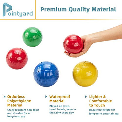 90mm Bocce Ball Set with 8 PE Balls, 1 Pallino, Carrying Bag, Measuring Tape - Family Game for Outdoor/Lawn/Beach/Park - size: 90mm