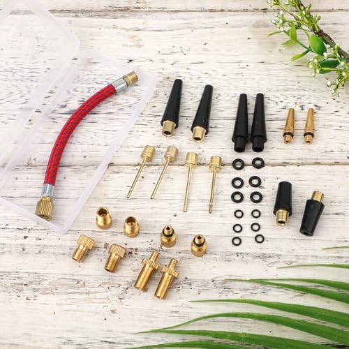 33pcs Bicycle Valve Adapter Set, Brass Bike Valve Adapter Bike Tire Inflator Air Pump Needles Adapter Tool Kit for Bikes Sports Balls Balloons Inflatable Device for Presta Schrader