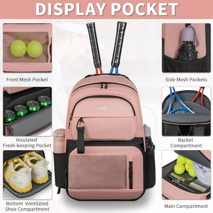 ANILD Tennis Bag Tennis Racket Backpack for 2 Rackets with Ventilated Shoe Compartment for Men & Women