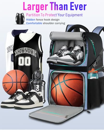 LOINTET Basketball Bag Backpack with Ball Holder Shoes Compartment, Large Basketball Accessories Sports Bag - color: Light Purple