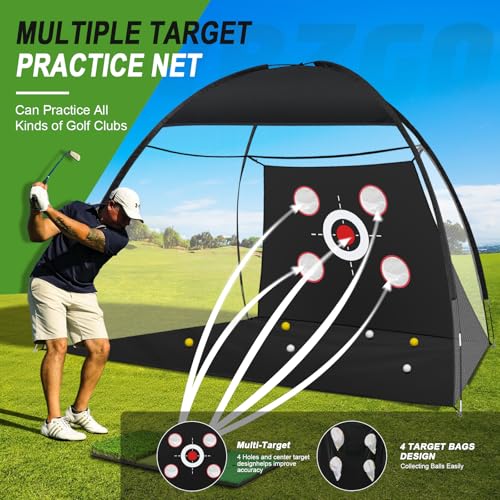 10x7FT Golf Net with Tri-Turf Mat, Indoor Outdoor Golf Hitting Net for Backyard Driving Chipping Training Swing, Ideal Golf Gifts for Men, Dad, Golfer