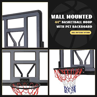 44" Performance PET Backboard & Rim Combo, Wall Mounted Backboard Rim Combo Kit Hoops for Indoor & Outdoor Use, Basketball Backboard Replacement for 7# and Below, Basketball Replacement Parts