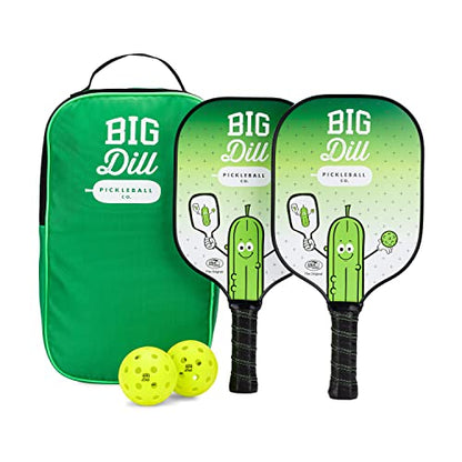 Big Dill Pickleball Paddle Set 2-Pack Pickleball Paddles with Outdoor Pickleball Balls, Paddle Covers & Carry Bag | Pickleball Paddles Set of 2 USAPA Approved - style: Carbon Fiber
