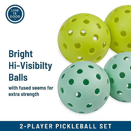 Life is Good Pickleball Starter Set - Includes 2 Wood Pickleball Paddles, 2 Regulation-Size Pickleball Balls and Pickleball Bag for Carrying Pickle Ball Equipment - color: Compass