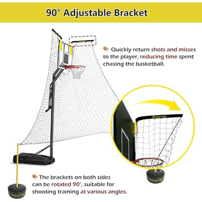 Basketball Return Attachment for Hoop, Automatic Ball Rebounder with 16x16ft Net, 90° Rotatable Rebound Back Netting for Yard and Home Use
