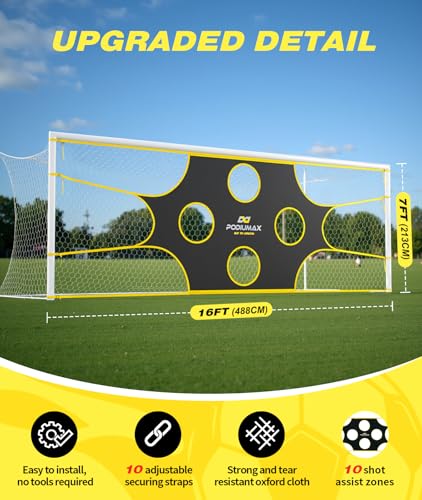 Soccer Net, with 10 Highlighted Scoring Zones, Portable Soccer Field Equipment, Backyard Shooting Training Football Goal Net - size: 16x7ft